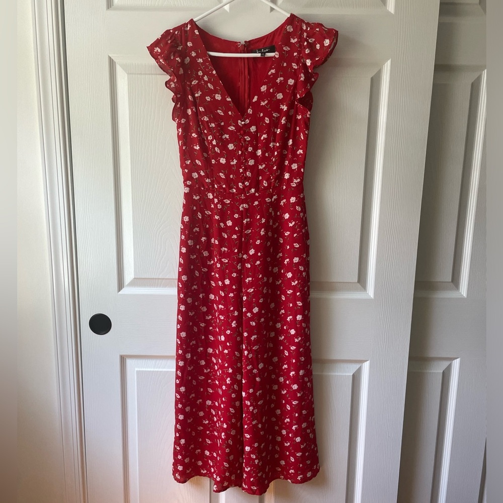 Lulus Floreal Love Red Floral Print Ruffled Culotte Jumpsuit XS